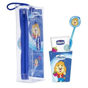 Chicco SET Cestovní sada zubní pasta + zubní kartáček + kelímek + pouzdro 3-6 l modrá