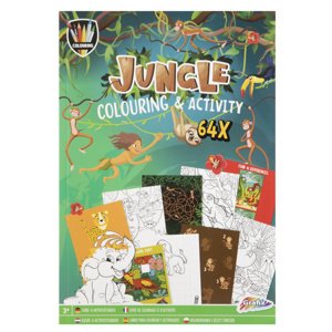 GRAFIX Kreativní zábavní sešit Džungle omalovánky spojovačky hádanky 64 stránek