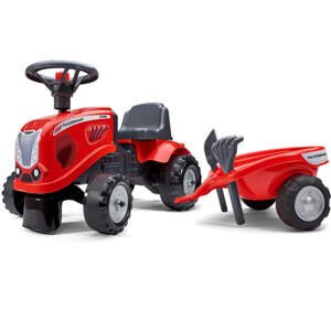 FALK Dětský traktor Baby Mac Cormick červený s přívěsem + příslušenství od 1 roku