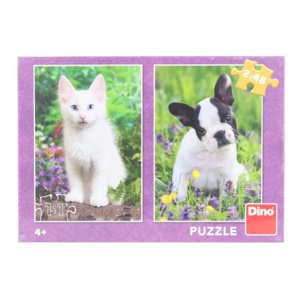 Puzzle Buldoček a kotě 2 x 48 dílků