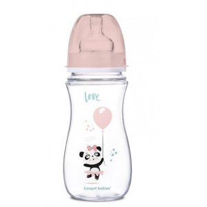 Canpol Babies Antikolikoliková kojenecká lahvička se širokým hrdlem, Exotic Animals, 240 ml - růžová