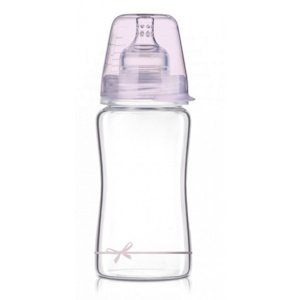 LOVI Skleněná kojenecká lahvička 250 ml Diamond Glass - mašlička - růžová