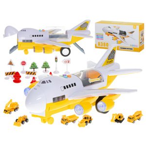 KIK KX5987 Letadlo + 6 stavebních vozidel žluté