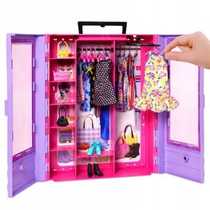 Šatní skříň Barbie + panenka a doplňky
