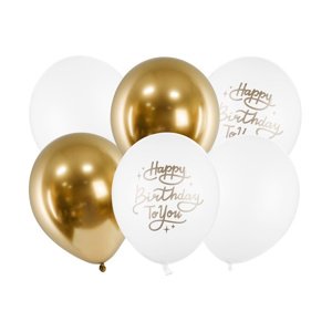 Balónky 30cm Happy Birthday To You 6ks zlaté bílé