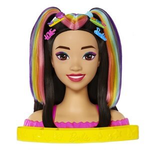Barbie Neonově duhová česací hlava-černovláska HMD81