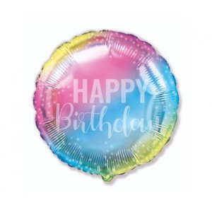 FLEXMETAL Balón foliový 45 cm kulatý DUHOVÝ RAINBOW Happy Birthday narozeniny