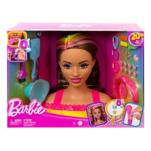 Stylingová hlava Barbie Neon Duhové hnědé vlasy MATTEL