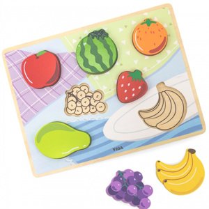 VIGA Dřevěné Puzzle Montessori Puzzle 2v1 Ovocné figurky