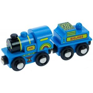 Vláček Bigjigs - Modrá mašinka s tendrem + 2 koleje