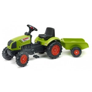Traktor Claas Arion 410 s valníkem zelený s vlečkou