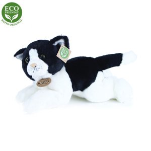 plyšová kočka bílo-černá ležící, 30 cm, ECO-FRIENDLY