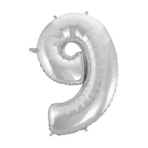 Balónek 9, stříbrný, 92 cm