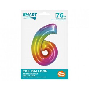 Balónek Smart Number 6 duhový 76cm