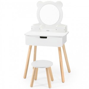 Velký bílý dřevěný toaletní stolek se zrcadlem a židlí