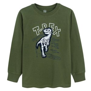 Tričko s dlouhým rukávem a dinosaurem- tmavě zelené - 92 GREEN