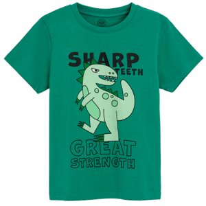 Tričko s krátkým rukáv a potiskem dinosaura- zelené - 98 GREEN