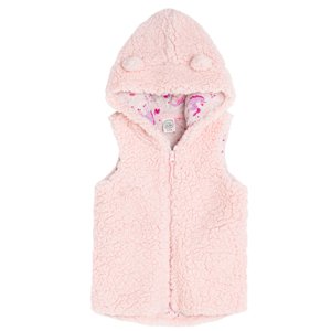Chlupatá vesta s kapucí- růžová - 98 LIGHT PINK