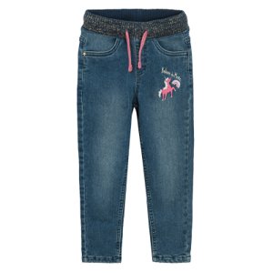 Zateplené džíny s výšivkou jednorožce- tmavě modré - 98 DENIM