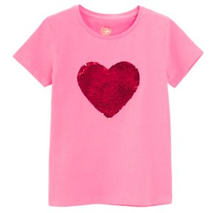 Tričko s krátkým rukávem s flitry Srdce -růžové - 92 PINK