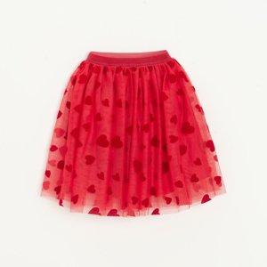 Tylová sukně se srdíčky -červená - 116 RED