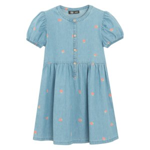 Džínové šaty s krátkým rukávem a jahodami -modré - 98 DENIM