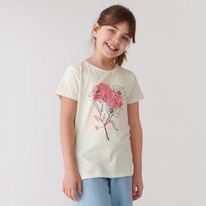 Tričko s krátkým rukávem s květinou -krémové - 140 CREAMY