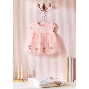 Šaty s krátkým rukávem a tylovou sukní růžové NEWBORN Mayoral velikost: 4-6 měsíců