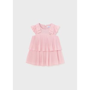 Šaty s krátkým rukávem šifónové plisované BABY světle růžové Mayoral velikost: 80 (12 měsíců)