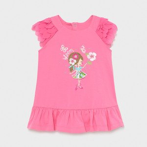 Šaty bavlněné s krátkým rukávem holčička tmavě růžové BABY Mayoral velikost: 68 (6 měsíců)