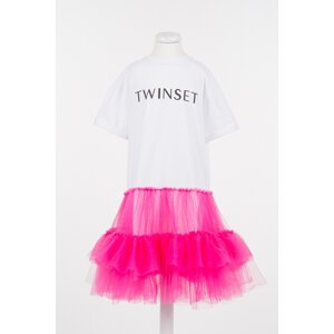 Šaty s krátkým rukávem a tylovou sukní růžové Twinset Girl velikost: 12