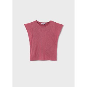 Tričko s krátkým rukávem a cvočky tmavě růžové JUNIOR Mayoral velikost: 162 (16 let)