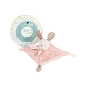 Doudou et Compagnie Paris Doudou Dárková sada - Plyšový králíček s růžovou dečkou z BIO bavlny 25 cm