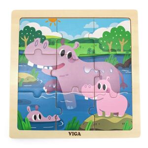 Dřevěné puzzle pro nejmenší Viga Varianta: 9 ks Hroch - multicolor