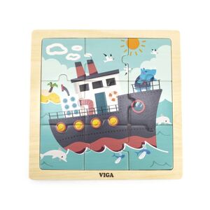 Dřevěné puzzle pro nejmenší Viga Varianta: 9 ks Loď - multicolor