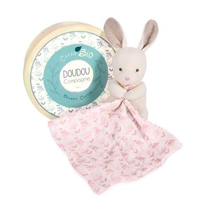 Doudou et Compagnie Paris Doudou Dárková sada - Plyšový králiček s růžovou dečkou z BIO bavlny 15 cm