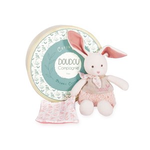 Doudou et Compagnie Paris Doudou Dárková sada - Plyšový Ecru králiček s růžovou dečkou z BIO bavlny 22 cm