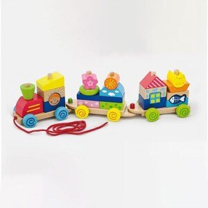 Dřevěná tahací hračka na šňůrce Viga Vlak - multicolor