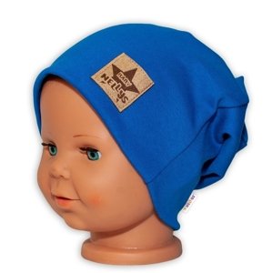 Baby Nellys Hand Made Dětská funkční čepice s dvojitým lemem - tm. modrá Velikost koj. oblečení: 98 (2-3r)