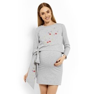 Be MaaMaa Elegantní těhotenské šaty, tunika s výšivkou a stuhou - sv. šedé (kojící) Velikosti těh. moda: S/M