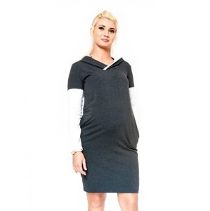 Be MaaMaa Těhotenské šaty/tunika s kapucí RIA - grafit Velikosti těh. moda: S/M