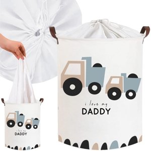 SIPO Koš na hračky, uzavíratelný, bavlna, Trucks Love Daddy - bílý, 43 L