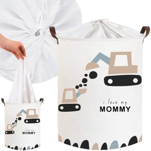 SIPO Koš na hračky, uzavíratelný, bavlna, Trucks Love Mommy - bílý, 43 L