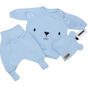 Pletená kojenecká sada 3D Medvídek, svetřík, tepláčky + čepička Kazum, modrá Velikost koj. oblečení: 56 (1-2m)