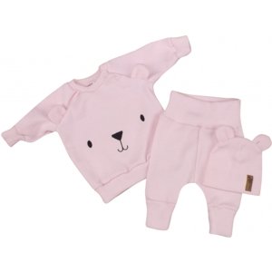 Pletená kojenecká sada 3D Medvídek, svetřík, tepláčky + čepička Kazum, růžová Velikost koj. oblečení: 62 (2-3m)