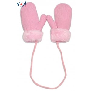 YO ! Zimní kojenecké rukavičky s kožíškem - se šňůrkou YO - sv. růžové/růžový kožíšek Velikost koj. oblečení: 80-92 (12-24m)