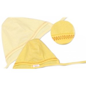 TERJAN Novorozenecká čepička na zavazování - žlutá/krémová Velikost koj. oblečení: 56 (1-2m)