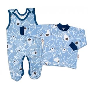 Baby Nellys  2-dílná sada, bavlněné dupačky s košilkou Medvídek, modrá Velikost koj. oblečení: 50 (0-1m)