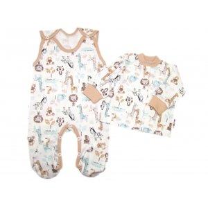 Baby Nellys  2-dílná sada, bavlněné dupačky s košilkou Safari cream Velikost koj. oblečení: 62 (2-3m)