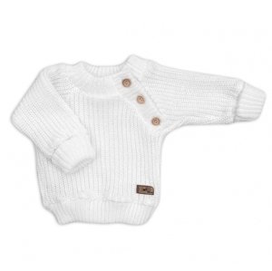Kazum Pletený svetřík pro miminko s knoflíčky Lovely, prodloužené náplety, bílý, 56/62 Velikost koj. oblečení: 68-74 (6-9m)